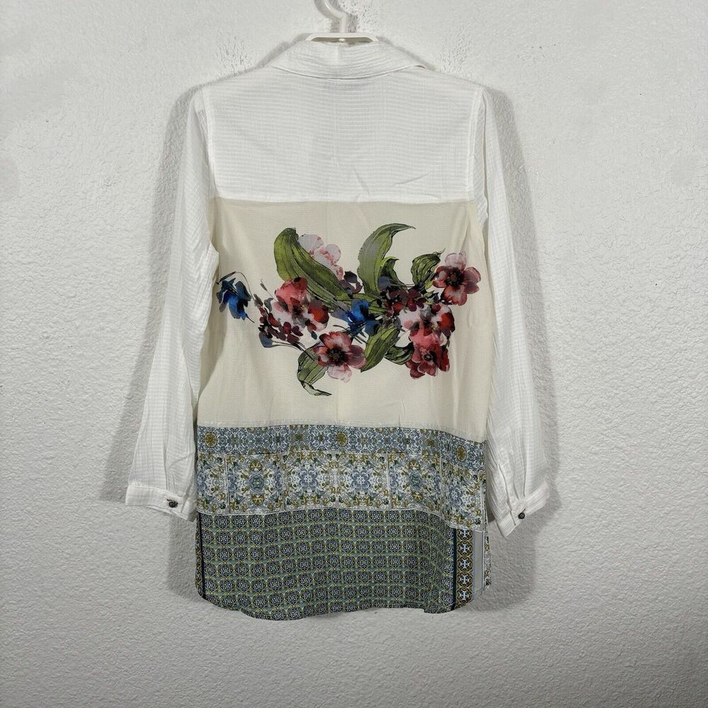 Soft Surroundings Top PXS Petite Semi Sheer Floral Button Polyester Blend Blouse